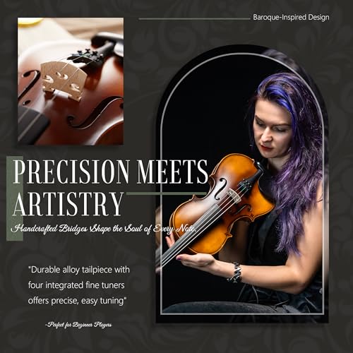 Image of AKLOT Handcrafted Flamed Maple Violin: Full Size Matte Fiddle, Acoustic Advanced 4 /4 Violin Kit with Ebony Bow, Solid Wood Shoulder Rest, Lesson Book, Hard Case, Extra Strings, Tuner (VRT-AdvAR)