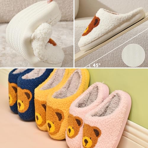 Memory Foam Bear Slippers for Women Cozy Fuzzy Plush Indoor Animal House Slippers with Non Slip Sole Cute Cartoon Mama Teddy Design Available in Pink White Gray Navy3