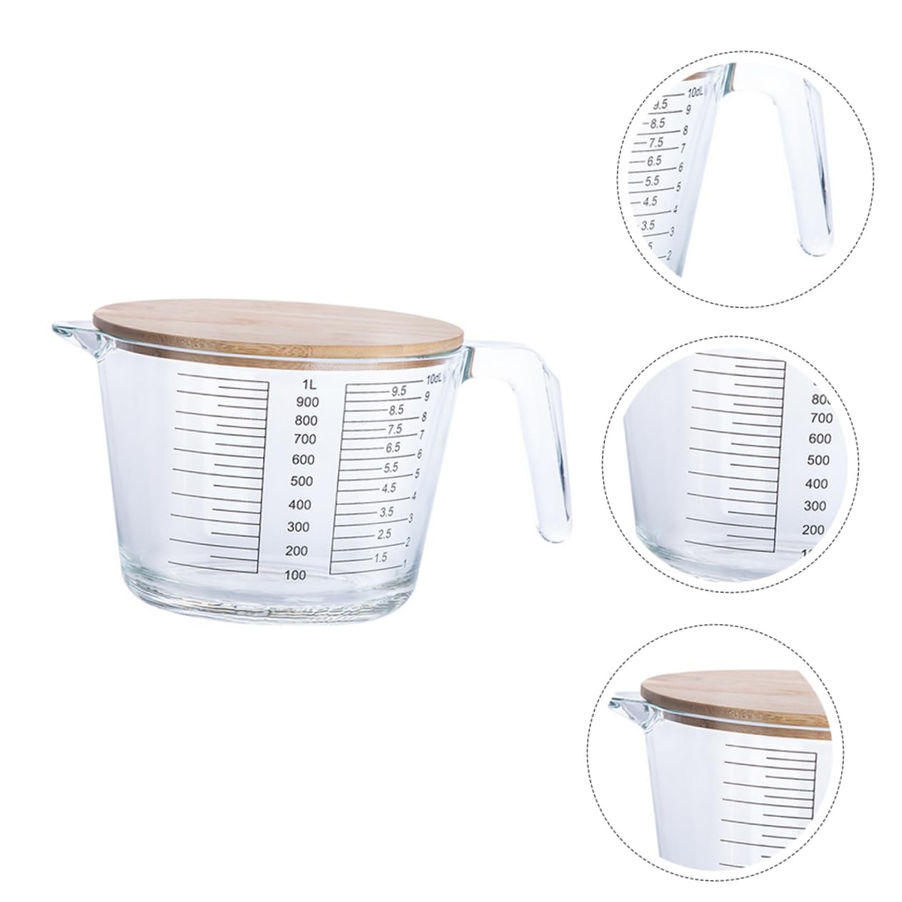 Cabilock Tasse à Mesurer avec Couvercle en Bois avec Échelle Graduée en Verre Résistante la Chaleur pour Liquides et Jus de Cuisine