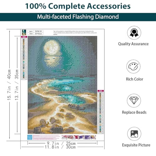 Image of HASTHIP DIY 5D Diamond Painting Art Kit Dreamy Beach Moonlit Night Diamond Painting Beginner DIY 5D Diamond Painting for Home Decor, No Frame Wall Decor 5D Diamond Painting, 12 x 16 Inch
