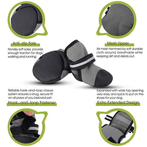 Koeson Dog Shoes For Hot Pavement, Reflective Summer Dog Boots For Medium & Large Breeds Heat Protection, Soft & Breathable Outdoor Mesh Dog Booties Pet Footwear Paw Protector Grey 80 #TOP2