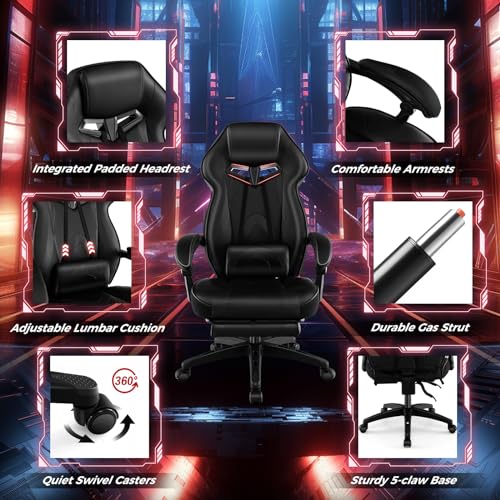 COSTWAY Gaming Chair, Ergonomic Adjustable Racing Video Game Chair w/Retractable Footrest, Padded Headrest & Lumbar Support, High Back Reclining の商品画像 6