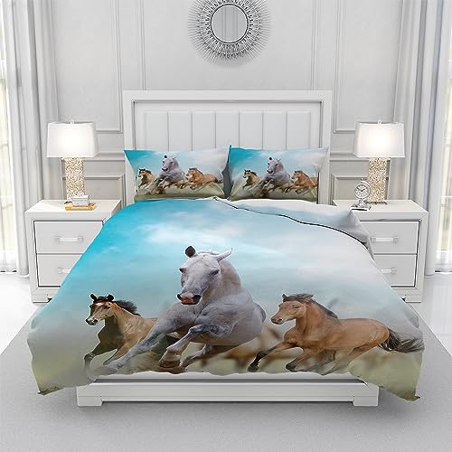 Leleyouzer Juego de ropa de cama con diseño de caballo 3D, 200 x 200 cm, diseño de caballo, juego de 3, funda nórdica de microfibra para niños, decoración de habitación