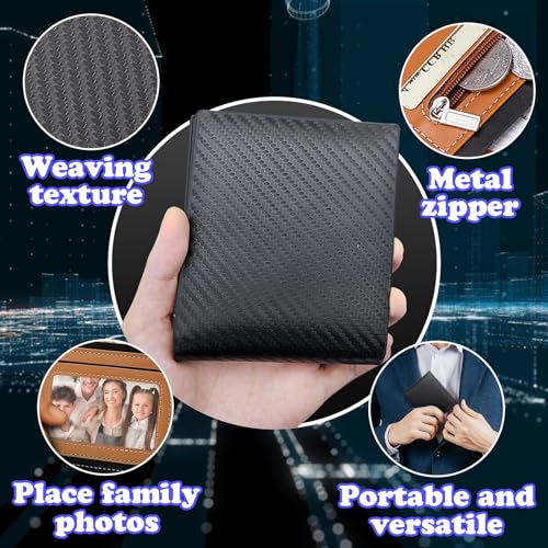 Wallet for Men, PU Leather Mens Wallet with 3 Card Slots, 1 ID Window, 1 Zipper Pocket, Men's Wallets 2 Cash Compartment, Gifts for Men, 4.7 * 3.9 * 0.6inches (Black)4