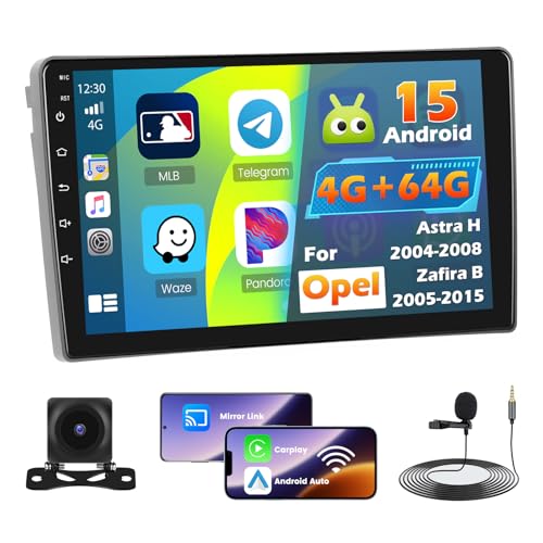 Roinvou 4+64G Android 15 Autoradio pour Opel Astra H 2004-2008/Zafira B 2005-2015 sans Fil CarPlay Android Auto, 9 Pouces Écran Tactile Radio avec Bluetooth...