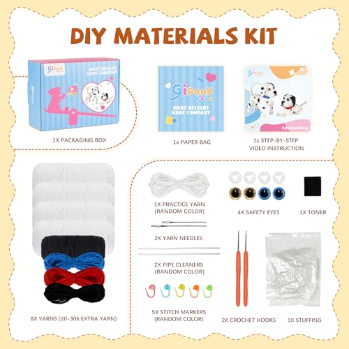 Image of Gipony Crochet Kit for Beginners Animal,Crochet Animal Kits,Crocheting Kit for Starters,Learn to Crochet with Step-by-Step Video Tutorials,Beginner Crochet Kits Adults(2 Pack Dalmatian​)