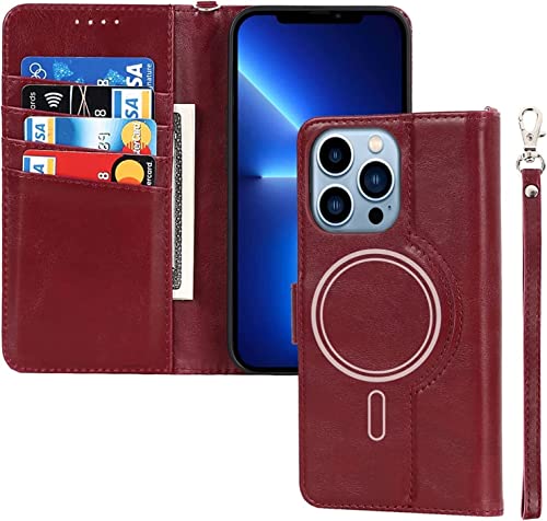 Étui iPhone 13 portefeuille rouge anti-piratage RFID avec support vidéo