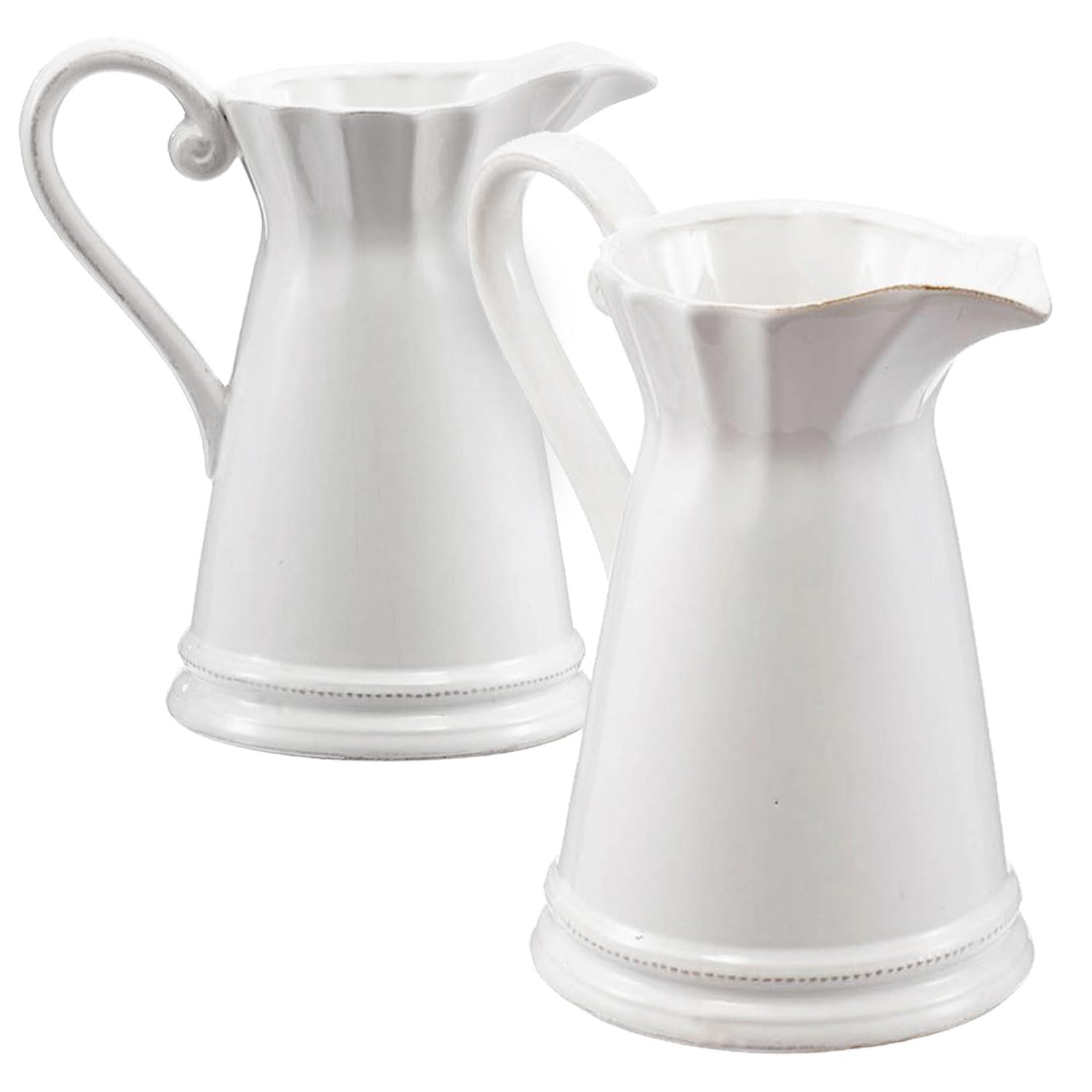 SHARK SHIP 2 Pack Smooth Porcelain Maisie Pitcher, Glossy White Finish, Use for Serving or Decorative Display, 8.5x6x9 Inches