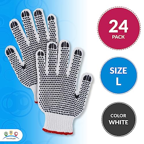 Abc Double Side Pvc Dotted Working Gloves 9.5", Pack Of 24 Pvc Knit Gloves, Breathable Cotton Gloves With Rubber Dots, Safety Work Gloves With Grip Dots Over 500 On Both Sides, Soft Cotton Work Gloves #TOP1