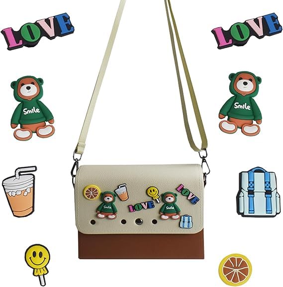 Women's rubber tote bag, 8 charms, adjustable shoulder strap, DIY waterproof and wear-resistant, EVA hollow crossbody bag3