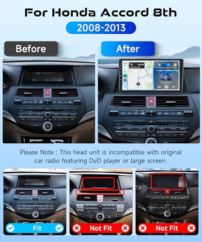 Image of 8 CORE 6G+128G Car Radio Stereo for Honda Accord 8th 2008-2013 with Wireless CarPlay Android Auto, 10.1 Inch 1280 * 720P IPS Touch Screen Android 15 GPS 5Ghz-WiFi Bluetooth 32-Band DSP SWC AHD Camera