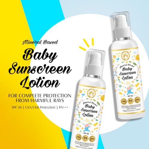 Image of Mom & World Mineral Based Baby Sunscreen Lotion 120ml - Pack of 2 | Spf 50 Pa+++| Uva /Uvb Protection | Chemical Free | Outdoor Safe | Sensitive Skin Friendly | Dermatologically Tested | Water Resistance