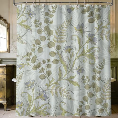soeeao Sage Green Botanical Leaf Extra Long Shower Curtain, Tall 72x84 in