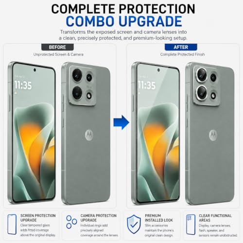 Image of ArmourPro Edge to Edge Tempered Glass for Motorola Edge 70 Max with Green Camera Ring Guard, 9H Screen Protector, Anti-Scratch, Anti-Fingerprint, Bubble-Free Installation Kit