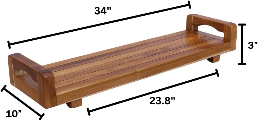 EcoDecors, 34 inch, with LiftAid Handles, Bath Tray for Tub, Bath Tub Tray Wood, Bathtub Table, Caddy for Bathtub in Natural Teak
