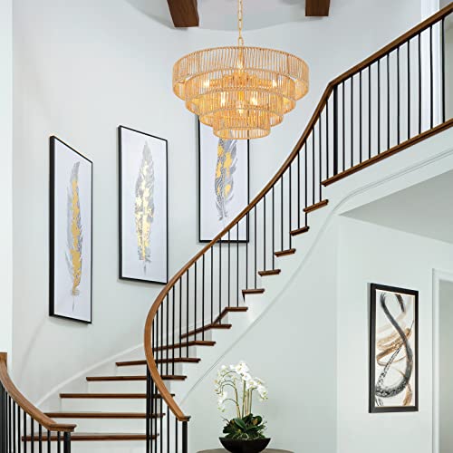 Elyccupa WF013-6 6-Lights Hand-Woven Rattan Pendant Light 4 Round Transitional Minimalist Boho Large Pendant Light thumb #3