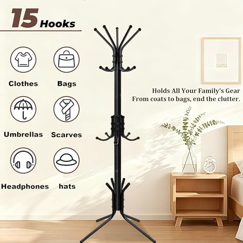 Outspurge Metal Coat Rack, Freestanding Coat Tree and Hall Tree with 15 Hooks, Sturdy - image 6