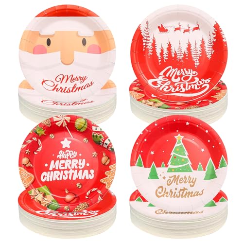 Pappteller Weihnachtsmann,64 Stück Weihnachtsgeschirr,...