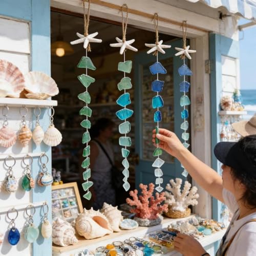Campanas de viento de cristal de mar y estrellas para ventana exterior 8