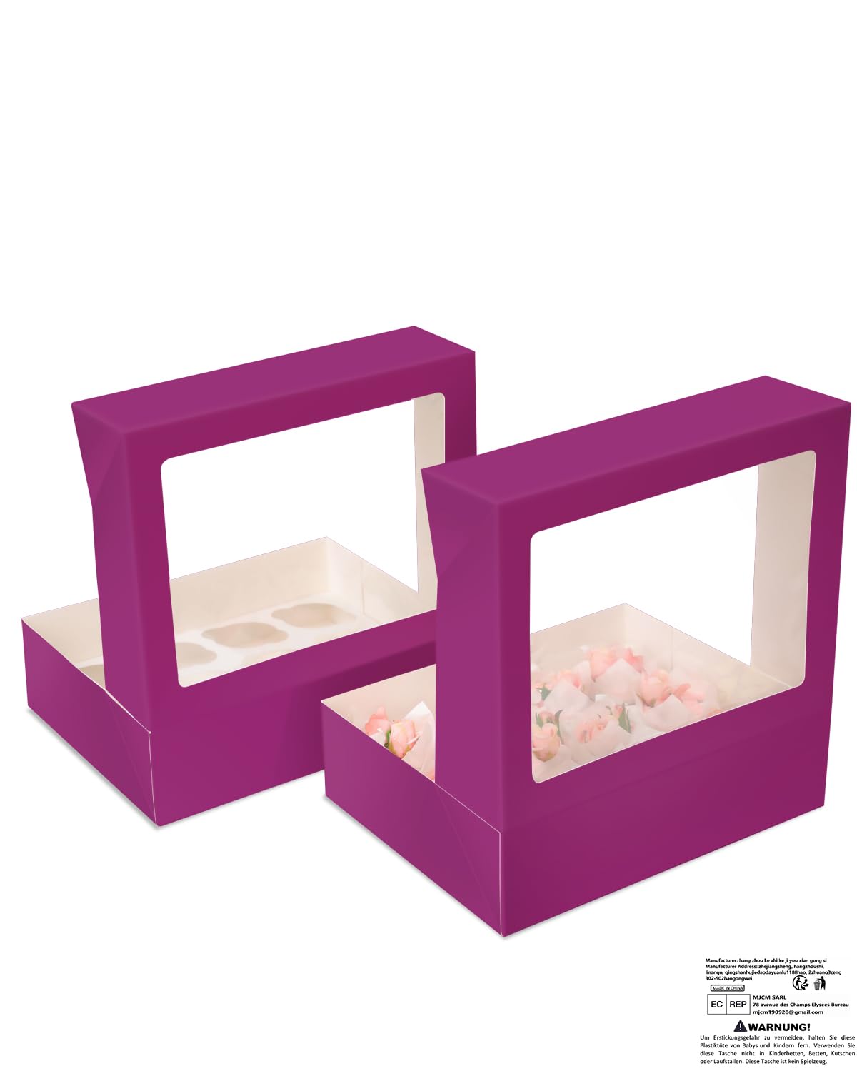 Gcardist Cupcake Boxes with Auto Popup and Window, 6 x Deep Purple Pastry Boxes for 12 Cupcake Containers, 33 x 25.5 x 9 cm - Image 3