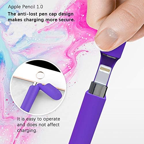 Case for Apple Pencil 1st Silicone Protective Cover Sleeve Anti-slip Added Cable Adapter Tether,Compatible with Apple Pencil 1st GenWhite