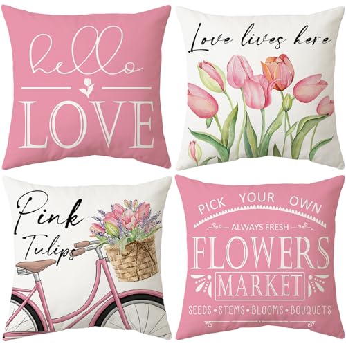 ARNTY Fundas Cojines 45x45 cm, Fundas de Cojines Modernas Juego de 4 Funda de Almohada Elegantes Decorativa para Sofá Coche Cama Sillas (Tulipán-Terciopelo)