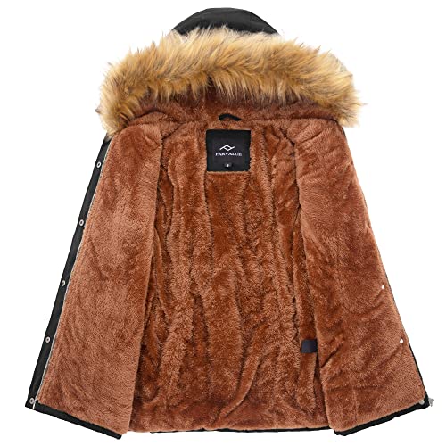 Farvalue Womens Water-Reprllent Winter Coat Thicken Puffer Jacket Warm Fleece Lined Parka With Fur Hood Black Medium #TOP2