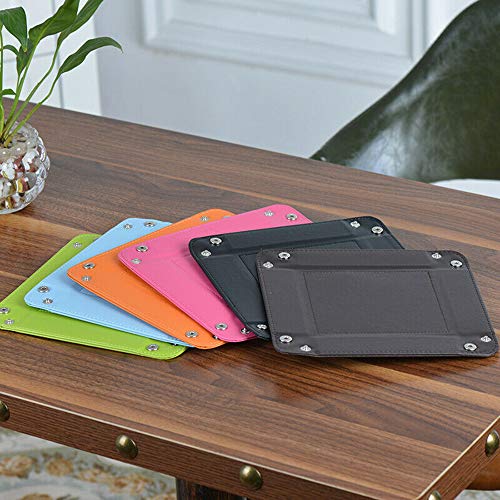 TOOLDO Women/Mens Leather Valet Tray Box for Loose Change Bedside Organizer Box Jewelry Key Leather Catch All Red - Image 4