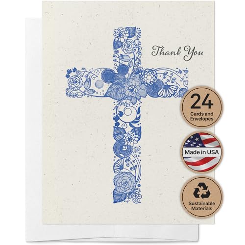 Image of Twigs Paper Christian Cross Thank You Cards, 24 Blank Note Cards | Small size, envelopes included, bible verse & scripture, faith & encouragement, bulk value set