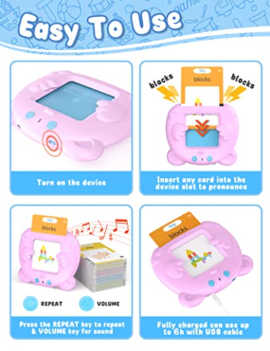 Talking Flash Cards, Educational Learning Toys For Toddler Kids Boy Girl, Speech Therapy Toys Autism Toys Christmas Birthday Gifts For Ages 1 2 3 4 5 Year Old Baby (Pink & Blue) #TOP7