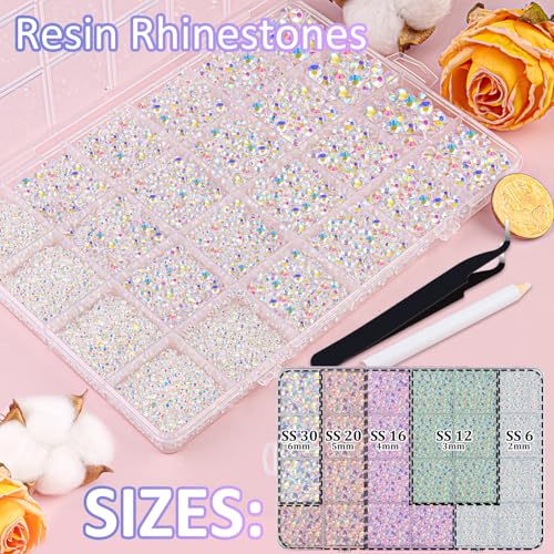 Image of 30000Pcs Resin Jelly Rhinestones with Tweezers for Bedazzling, Transparent AB Flatback Gems, Crystal with 3Pcs 10ml B7000 Jewelry Glue for Crafting Clothing Tumblers Shoes Fabric Nail Art Makeup