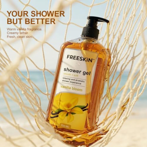 Image of Freeskin Vanilla Bloom Shower Gel Smooth + Soft | Nourishing & Moisturizing Body Wash with Soothing Vanilla Fragrance | Gentle, Paraben-Free & Cruelty-Free Formula | For All Skin Types - 750ml