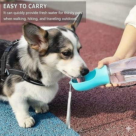 Image of Cawypety Dog Water Bottle for On The Go - Portable Pet Water Bottle for Dog Cat Outdoor Walking Hiking Travel (Fresh Blue, 300ml)