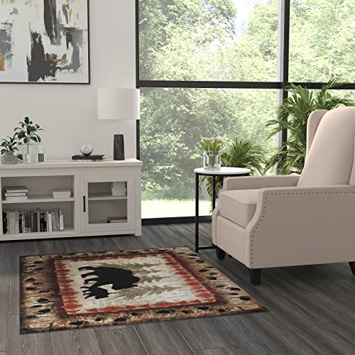 Masada Rugs, Cabin Lodge Area Rug Bear and Cub Scene