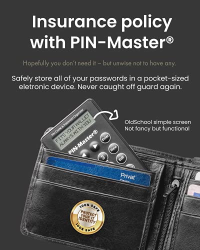 PIN-Master PIN Code & Password Manager (Up to 30 Codes) - Basic Electronic Password Book - Low-tech & Safe Password Keeper - Electronic Pocket Password Notebook - Small & Smart Password Book - Image 3