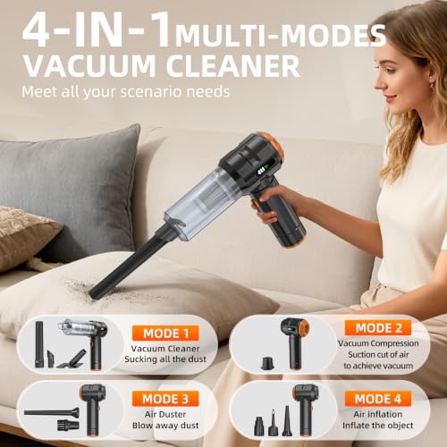 Image of Handheld Vacuum Cleaner Cordless, 23000Pa Powerful Car Mini Vacuum Cleaner, Rechargeable Portable Lightweight dust Catcher for Home Car Carpet Stairs Pet Hair Deep Cleaning（Black-Orange）