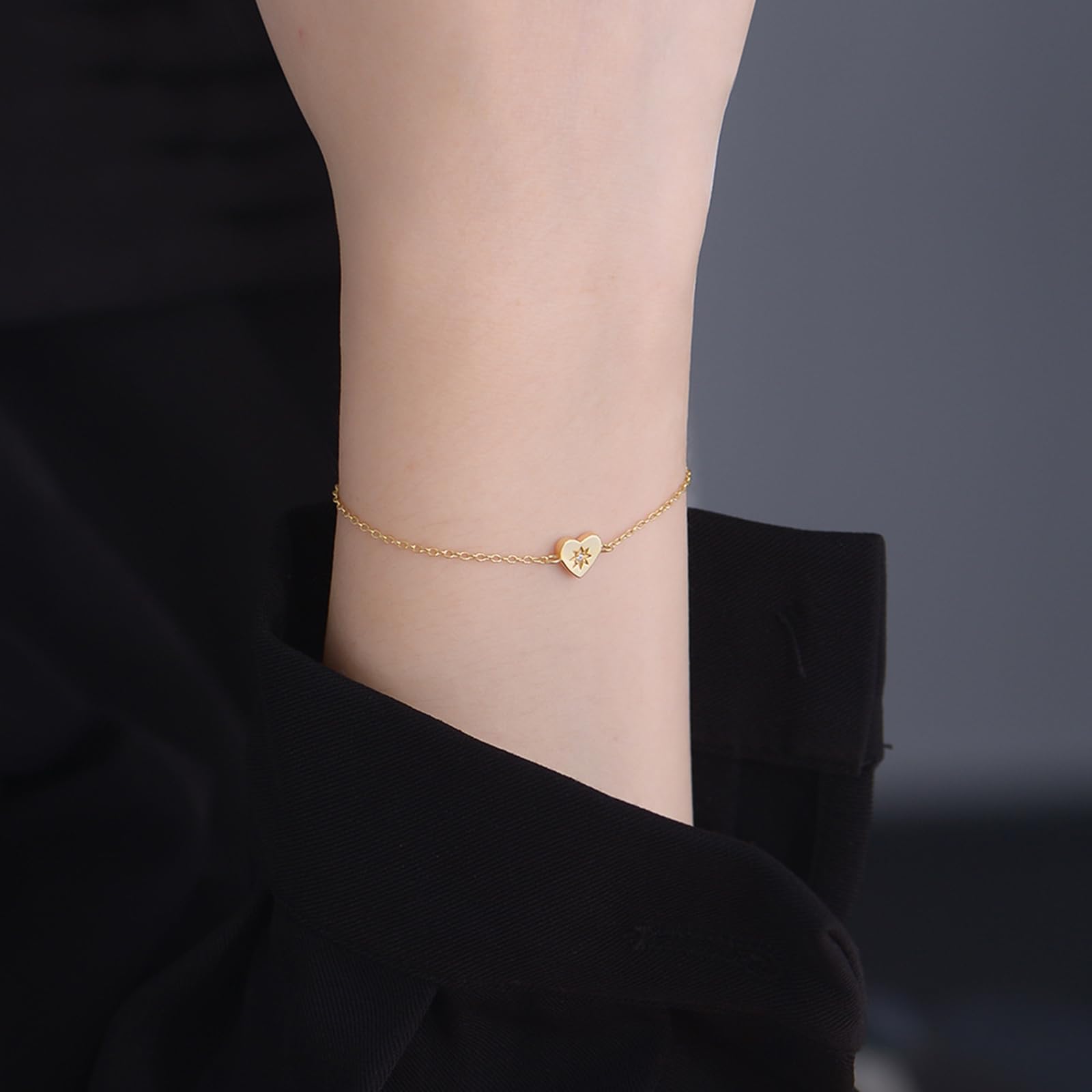 Pulseras de corazón para mujer, oro con diamantes de laboratorio, hechas a mano para mujer, pulseras