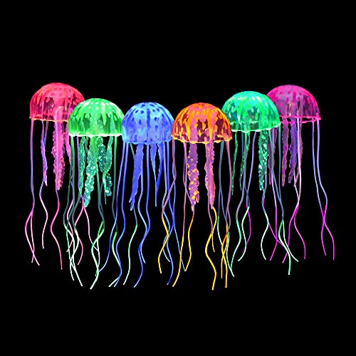 Image of Lpraer 6 Pack Glow Jellyfish Floating Fish Tank Decorations Glowing Effect Silicone Simulation Jellyfish Ornament Aquarium Decorations (6 Colors)