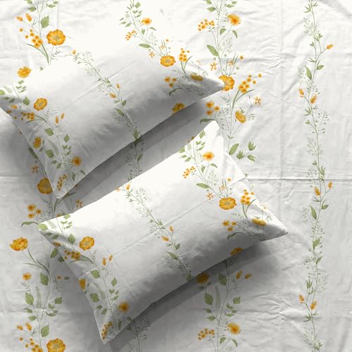 Image of Urban Space Serene 100% Cotton 200 TC Bedsheet for King Bed, King Bedsheet Cotton with 2 Pillow Covers (Size 108 x 108 inches, Veil Bloom - Yellow)