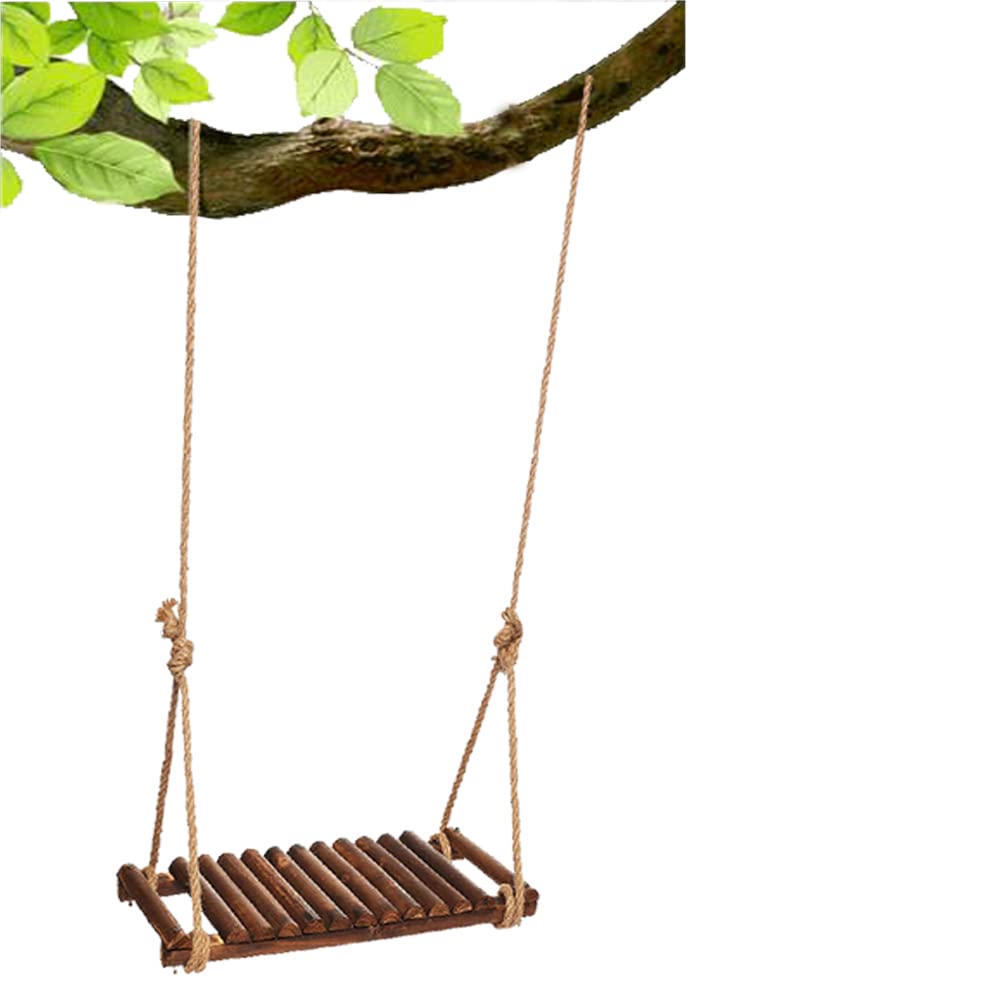 LINGWEI Wooden Swing Seat with Adjustable Hamp Rop Solid Wooden Hanging Swing Chair For Indoor and Outdoor Wooden Tree Swing Seat For Kids