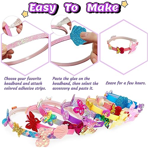Chennyfun Arts and Crafts Making Kit for Kids, Fashion Girls Headbands Toys for Age 6+, Hair Accessories Craft for Kids Age 6-12, Jewellery Making Kit Birthday Gift for Girls Kids - Image 5