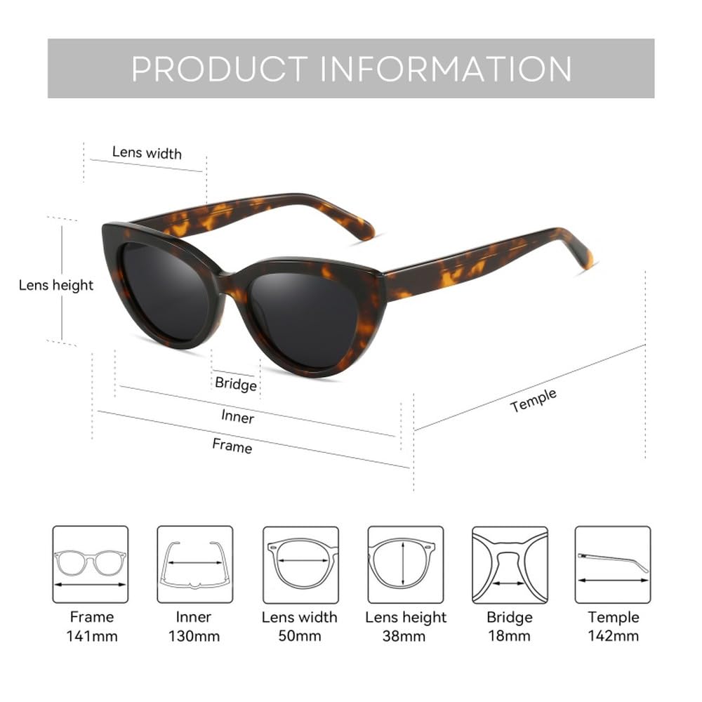 Gafas de sol polarizadas estilo ojo de gato retro de acetato con protección UV400
