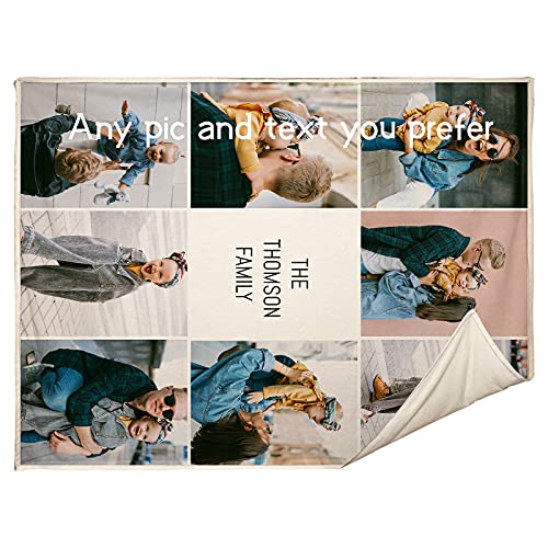 I  HERMU Custom Blankets Personalized DIY Throws Blankets Customized Gifts with Pictures Photo Text Collage for Adults Children’s Birthdays, Gifts for Family and Friends 60  X80 