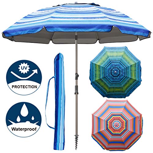 Blissun 7.2' Portable Beach Umbrella with Sand Anchor, Tilt Pole, Carry Bag, Air