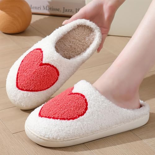 V OPXIN Love Heart Rose Slippers Valentine's Day Gifts for Womens Mens Cute Slippers Cozy Plush Warm Slip-on House Shoes for Indoor and Outdoor | Image 6