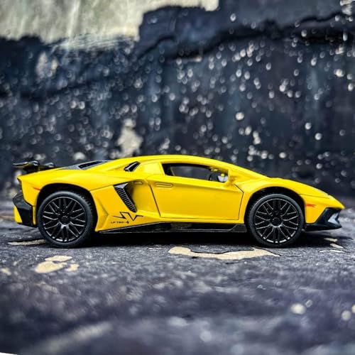 Image of 1:32 Scale Lamborghini LP750 Diecast Car | Metal Pullback Toy with Openable Doors, Sound, Light Effects for Kids & Car Enthusiasts (Yellow)