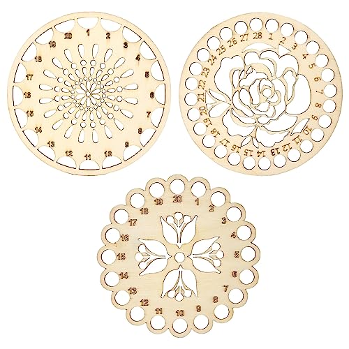 Honbay 3PCS Wooden Embroidery Floss Organizer Cross Stitch Floss Holder Wooden Board Sewing Floss Accessories with Holes for Craft DIY Sewing Storage (3 Style)