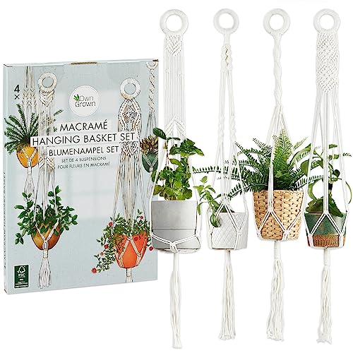 OwnGrown Set di 4 cesti floreali in macramè: Vaso da fiori appeso lungo 95 cm - Come decoro vintage e decoro bohémien - Vaso da fiori da appendere