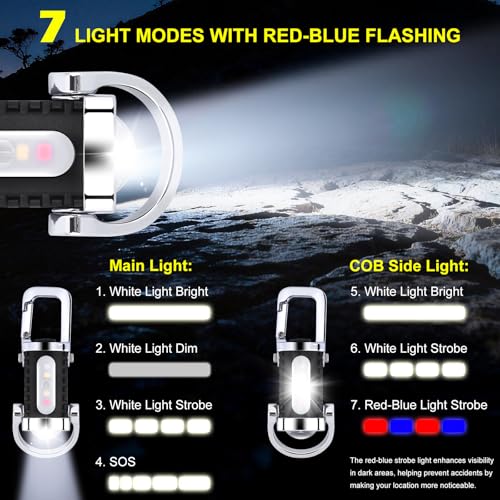 Image of Keychain Flashlight (3 in 1), Portable Rechargeable Bright Keychain Flashlight, Cob Keychain Work Light with 7 Light Modes, 1500 Lumens Mini Keychain Lights for Emergencies