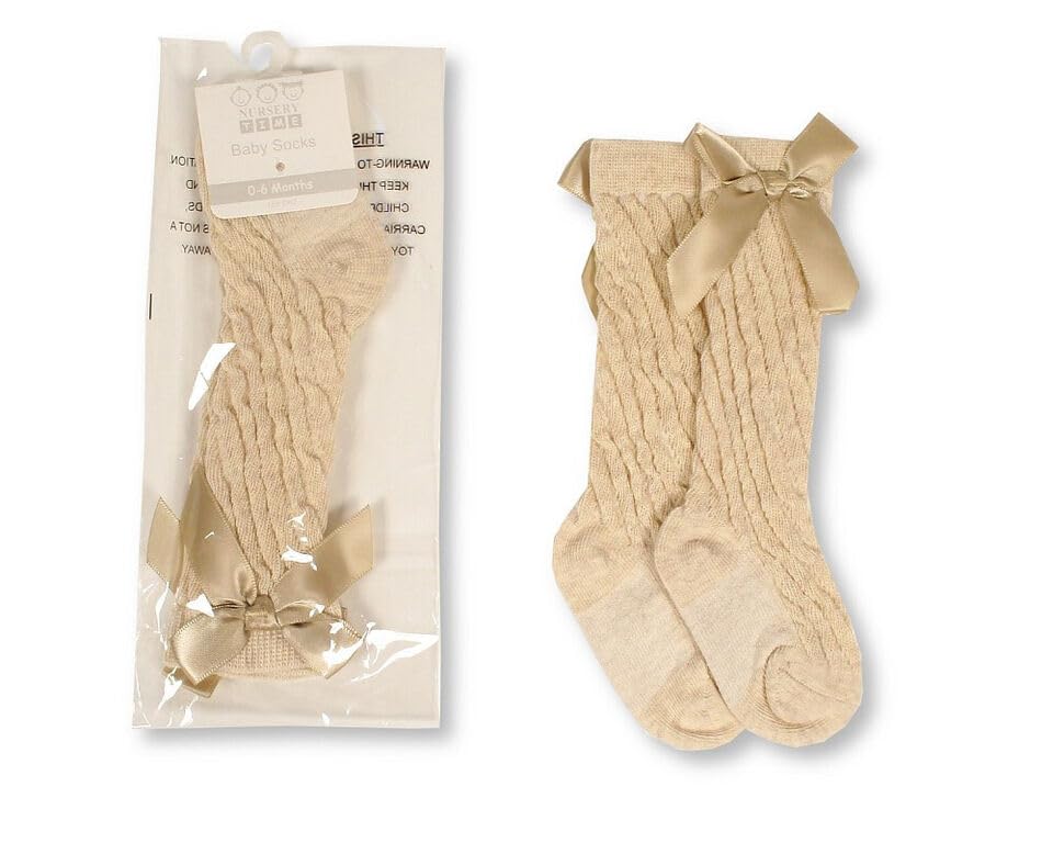Gum & Berries Baby Infant Socks Knee High With Bow 6-12 Months Babies Infant Gold, Gold, us 6-12m